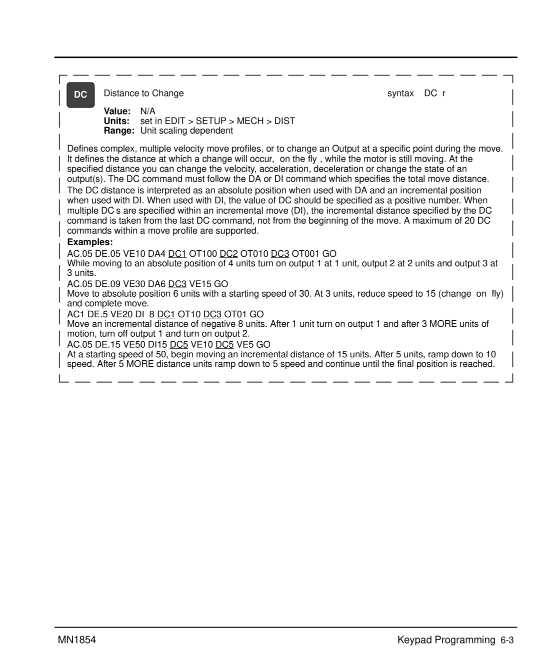 Baldor mn1854 manual DC Distance to Change 