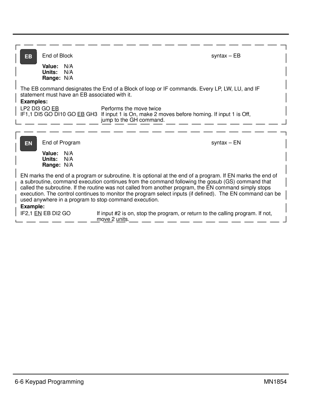 Baldor mn1854 manual Value Units Range N/A, LP2 DI3 GO EB, IF2,1 EN EB DI2 GO 