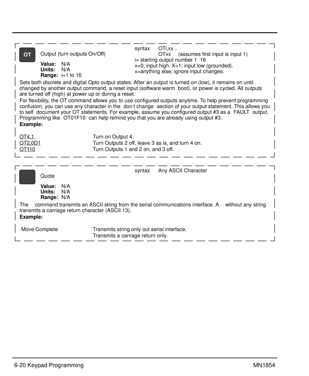 Baldor mn1854 manual = starting output number, =0 input high. X=1 input low grounded, =anything else ignore input changes 