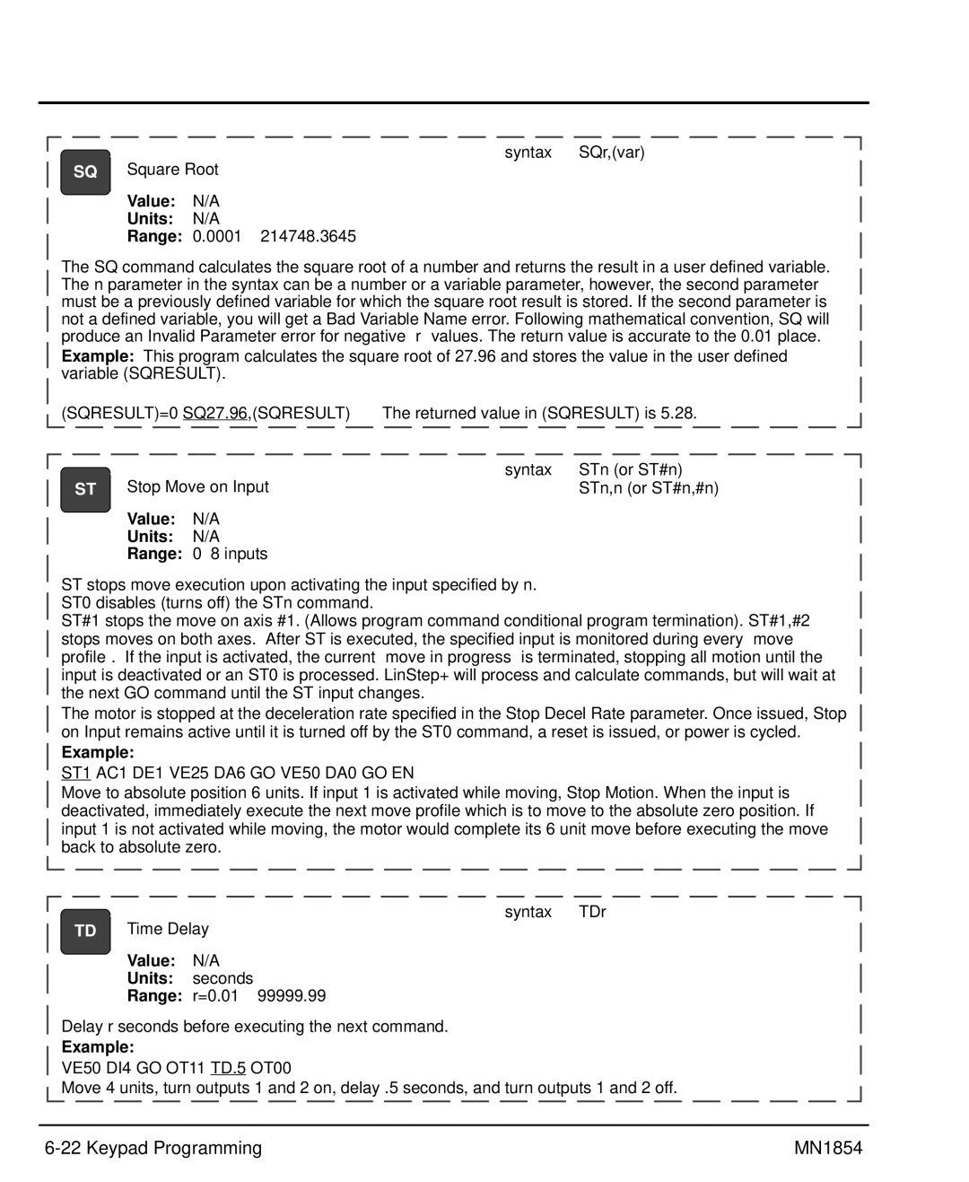 Baldor mn1854 manual SQRESULT=0 SQ27.96,SQRESULT, Value N/A Units N/A, ST1 AC1 DE1 VE25 DA6 GO VE50 DA0 GO EN 