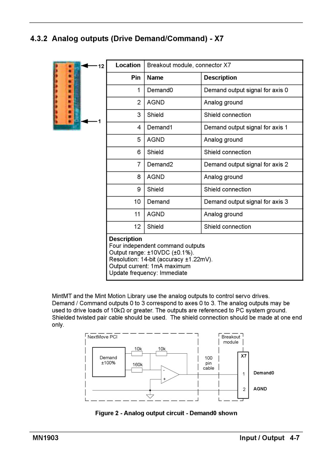 Baldor MN1903 installation manual Analog outputs Drive Demand/Command, Pin Name Description 