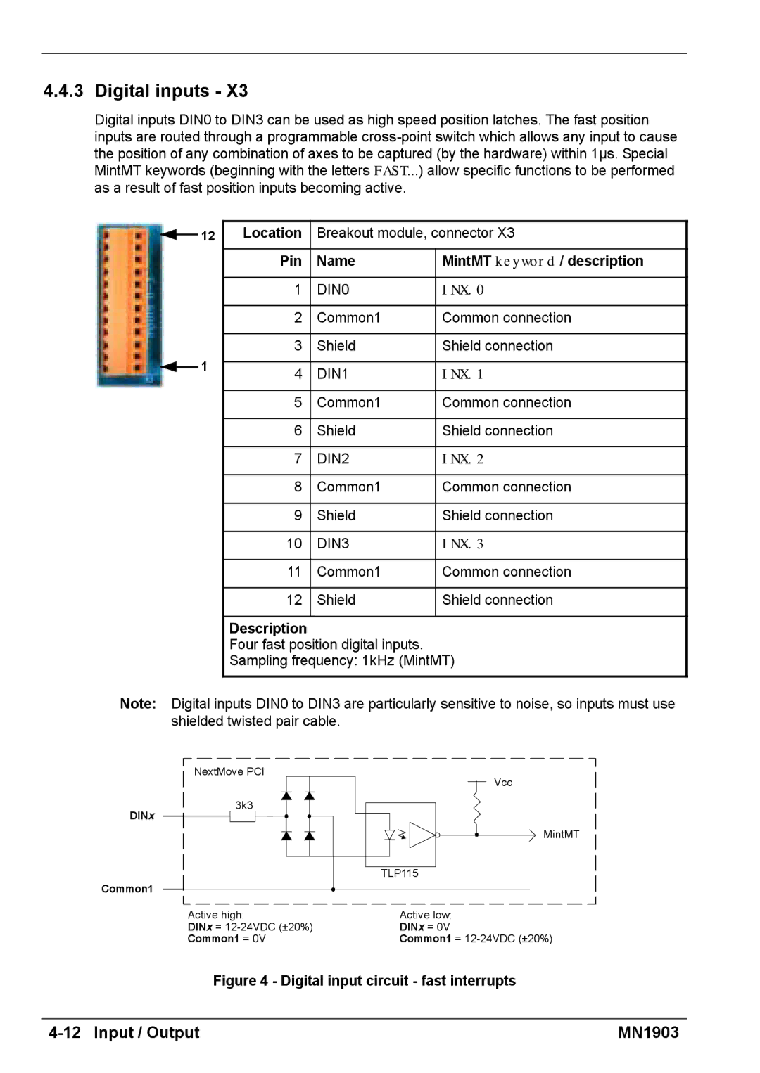 Baldor MN1903 installation manual Digital input circuit fast interrupts 