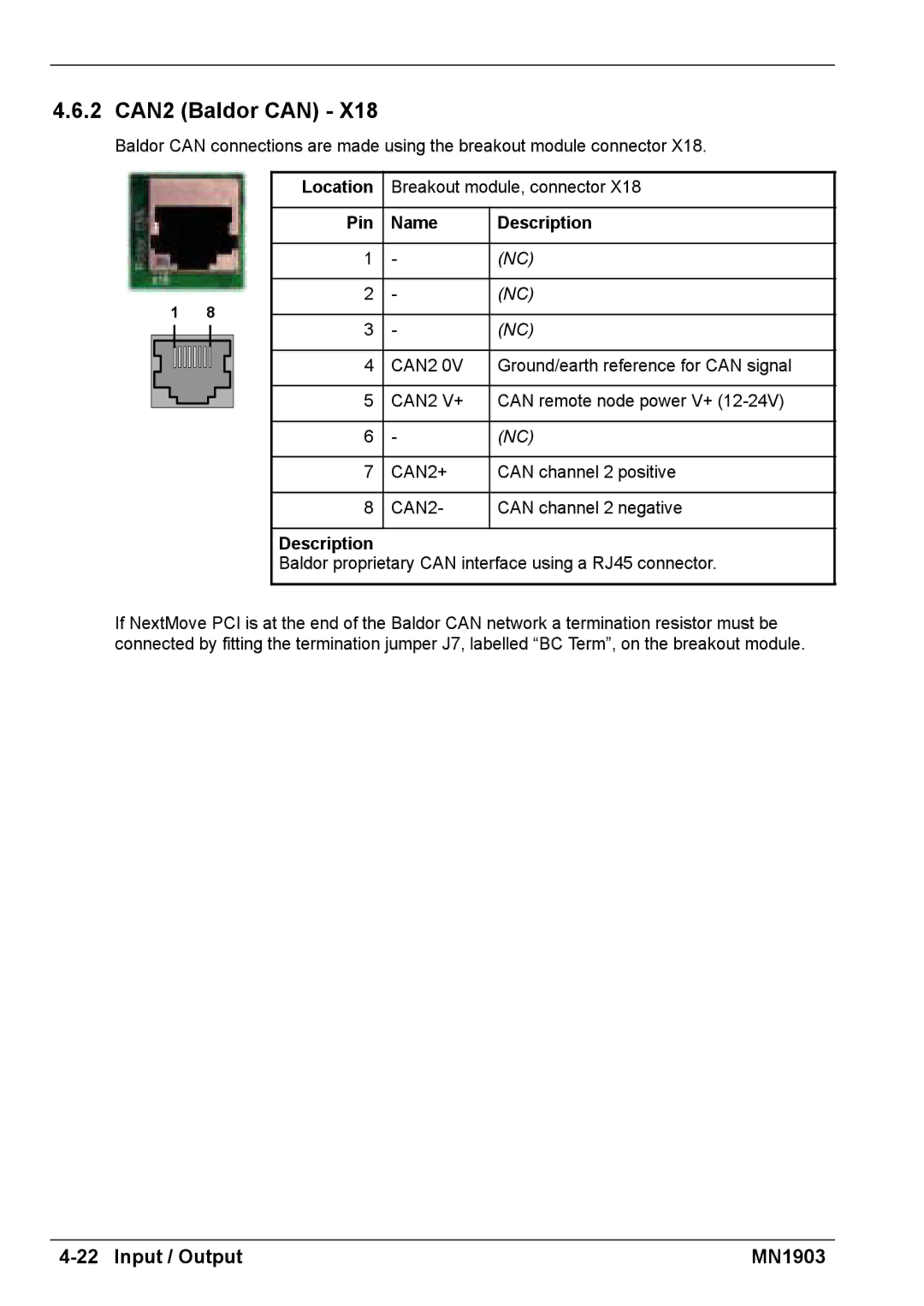 Baldor MN1903 installation manual 2 CAN2 Baldor can, Baldor proprietary can interface using a RJ45 connector 