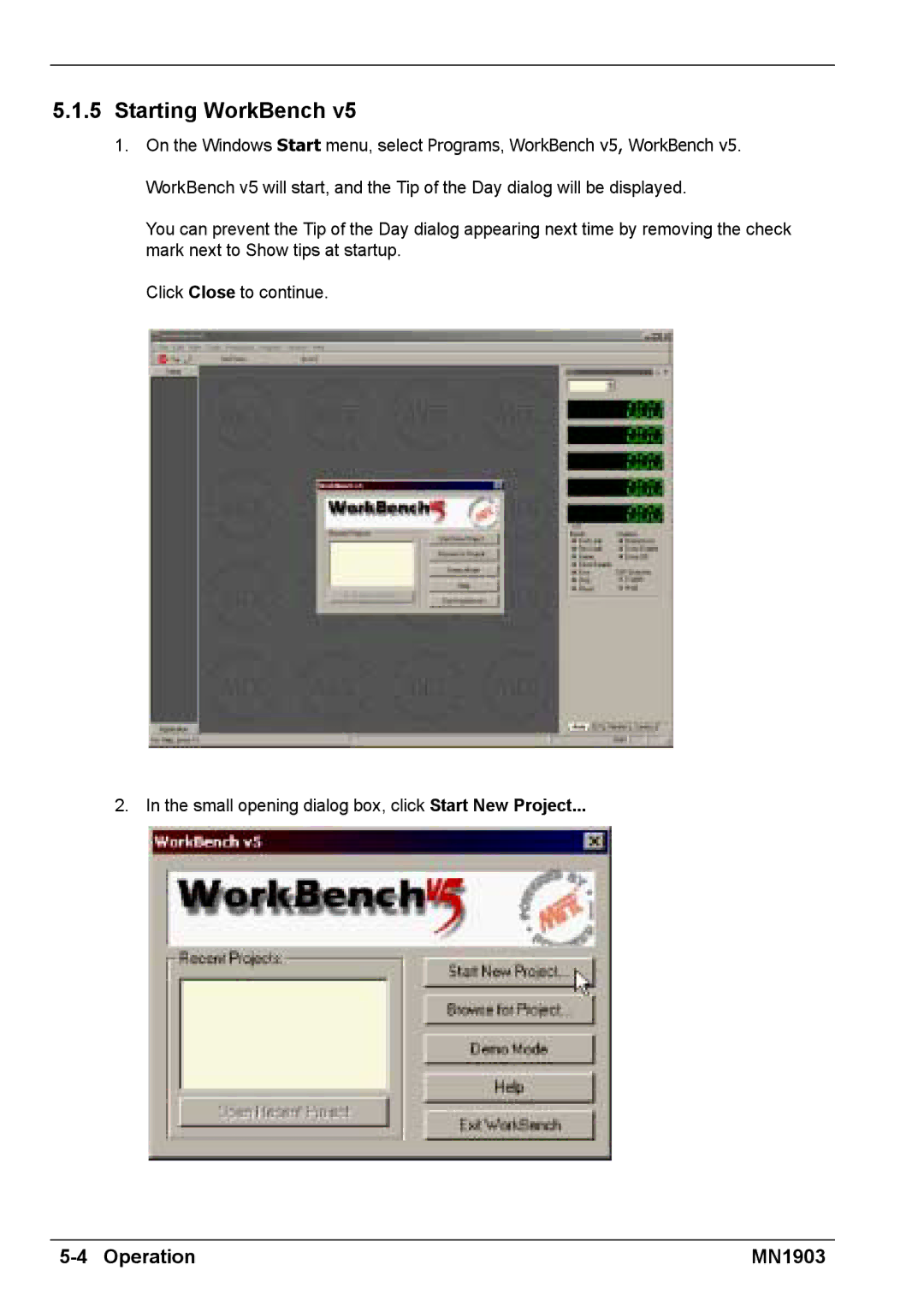 Baldor MN1903 installation manual Starting WorkBench 