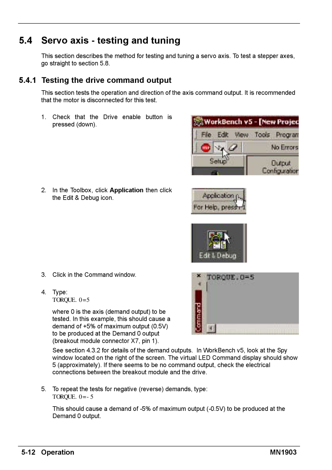 Baldor MN1903 installation manual Servo axis testing and tuning, Testing the drive command output 