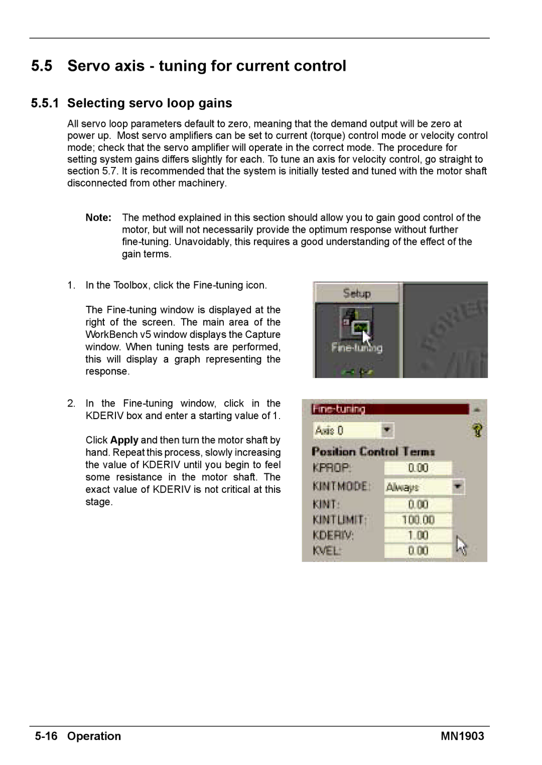 Baldor MN1903 installation manual Servo axis tuning for current control, Selecting servo loop gains 