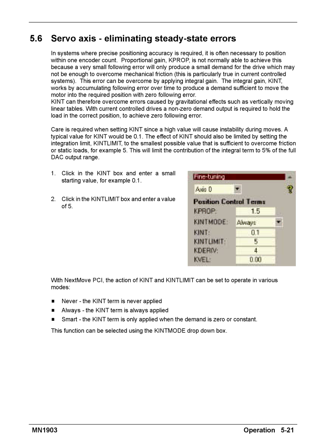 Baldor MN1903 installation manual Servo axis eliminating steady-state errors 