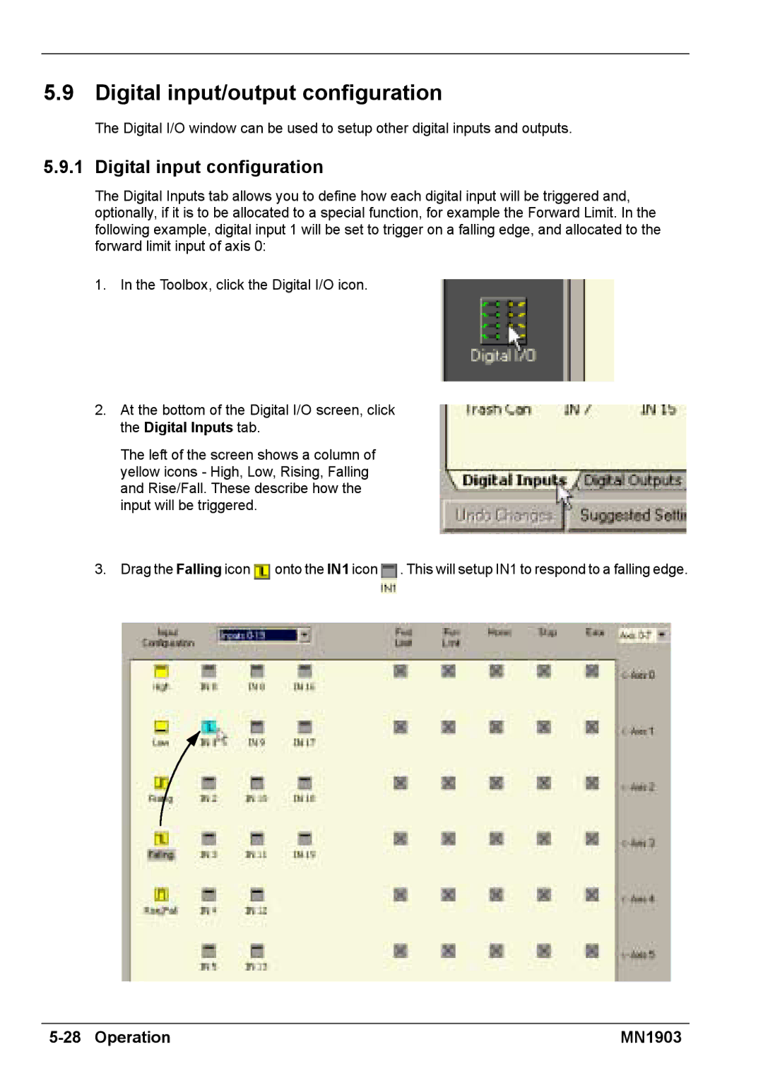 Baldor MN1903 installation manual Digital input/output configuration, Digital input configuration 