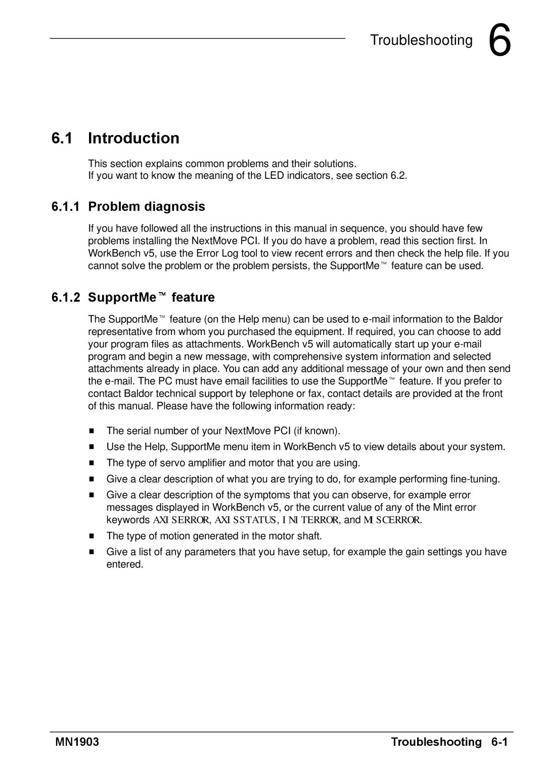 Baldor MN1903 installation manual Problem diagnosis, SupportMet feature 