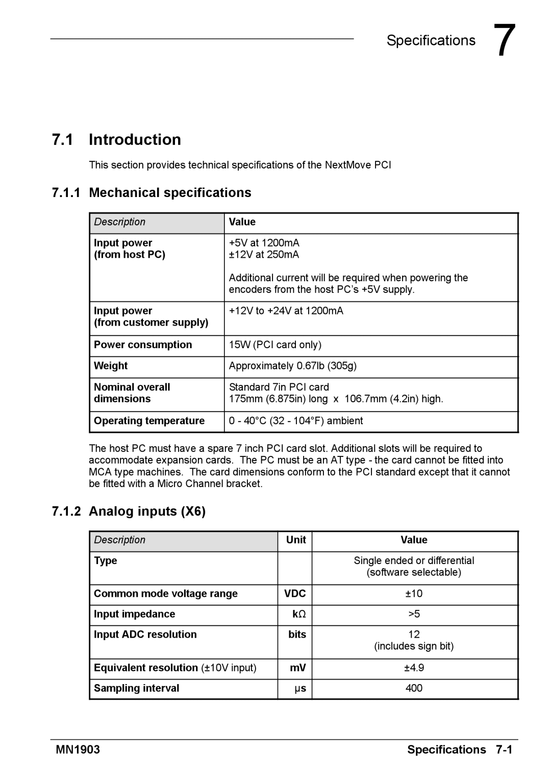 Baldor MN1903 installation manual Mechanical specifications 