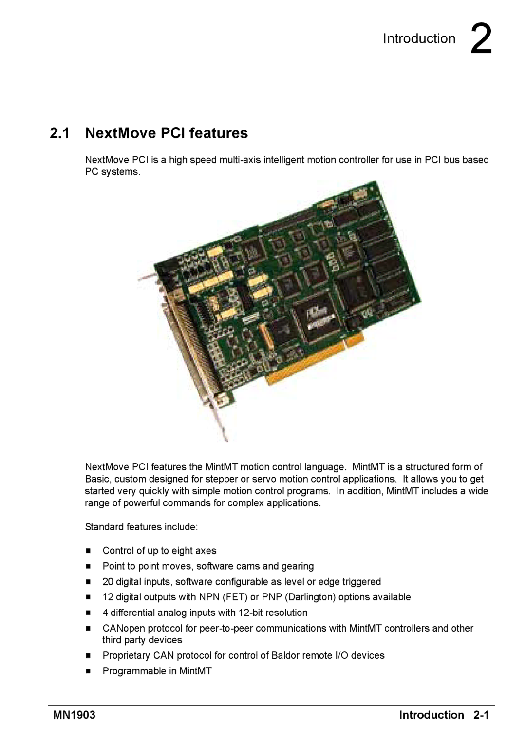 Baldor installation manual NextMove PCI features, MN1903 Introduction 