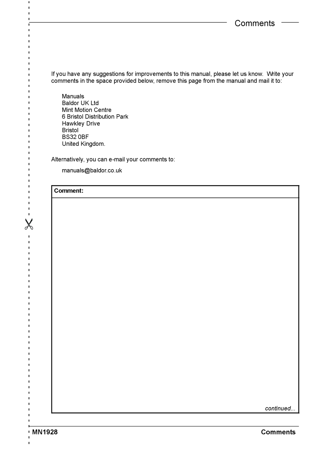 Baldor MN1928 installation manual Comments 