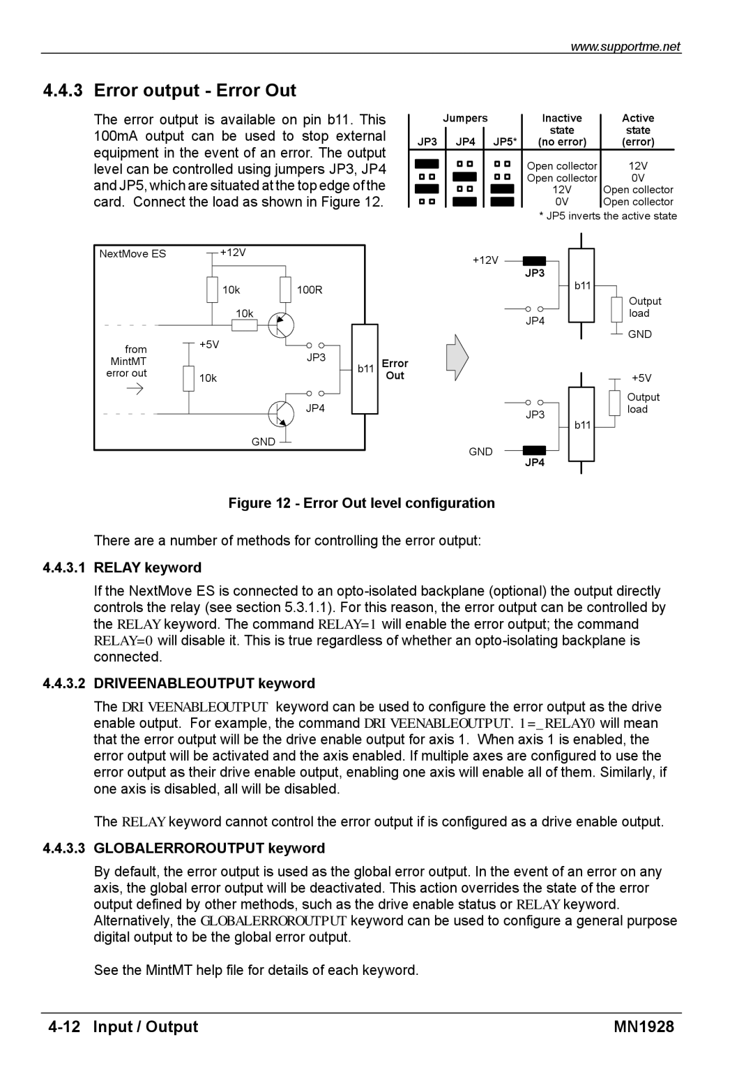 Baldor MN1928 Error output Error Out, Relay keyword, Driveenableoutput keyword, Globalerroroutput keyword 