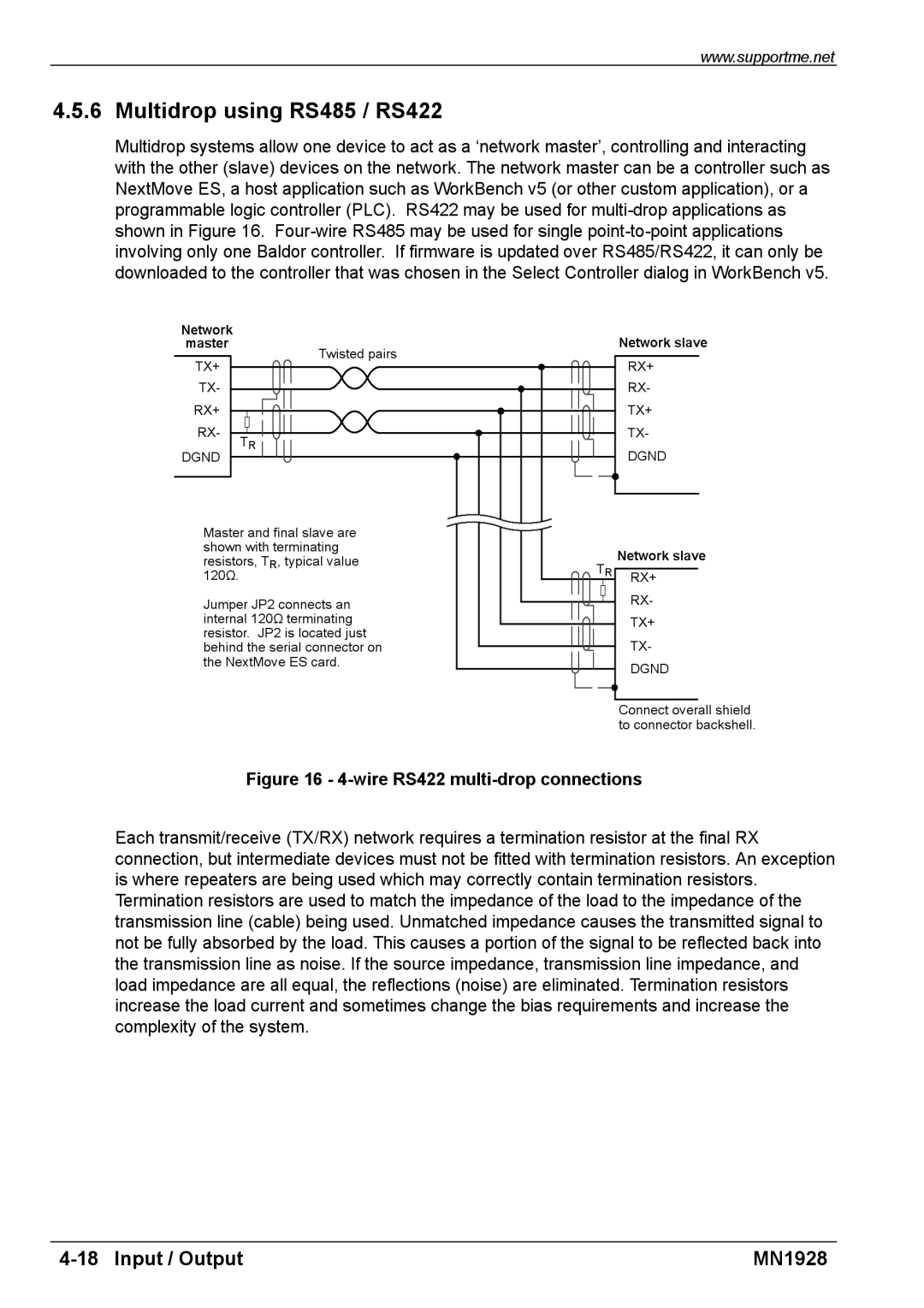 Baldor MN1928 installation manual Multidrop using RS485 / RS422, Wire RS422 multi-drop connections 