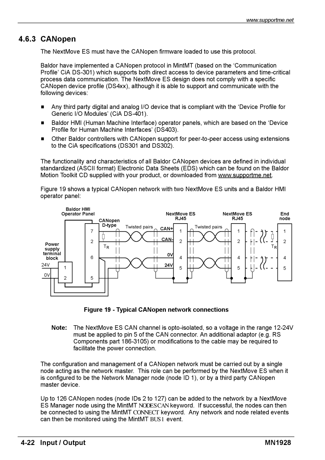 Baldor MN1928 installation manual Typical CANopen network connections 