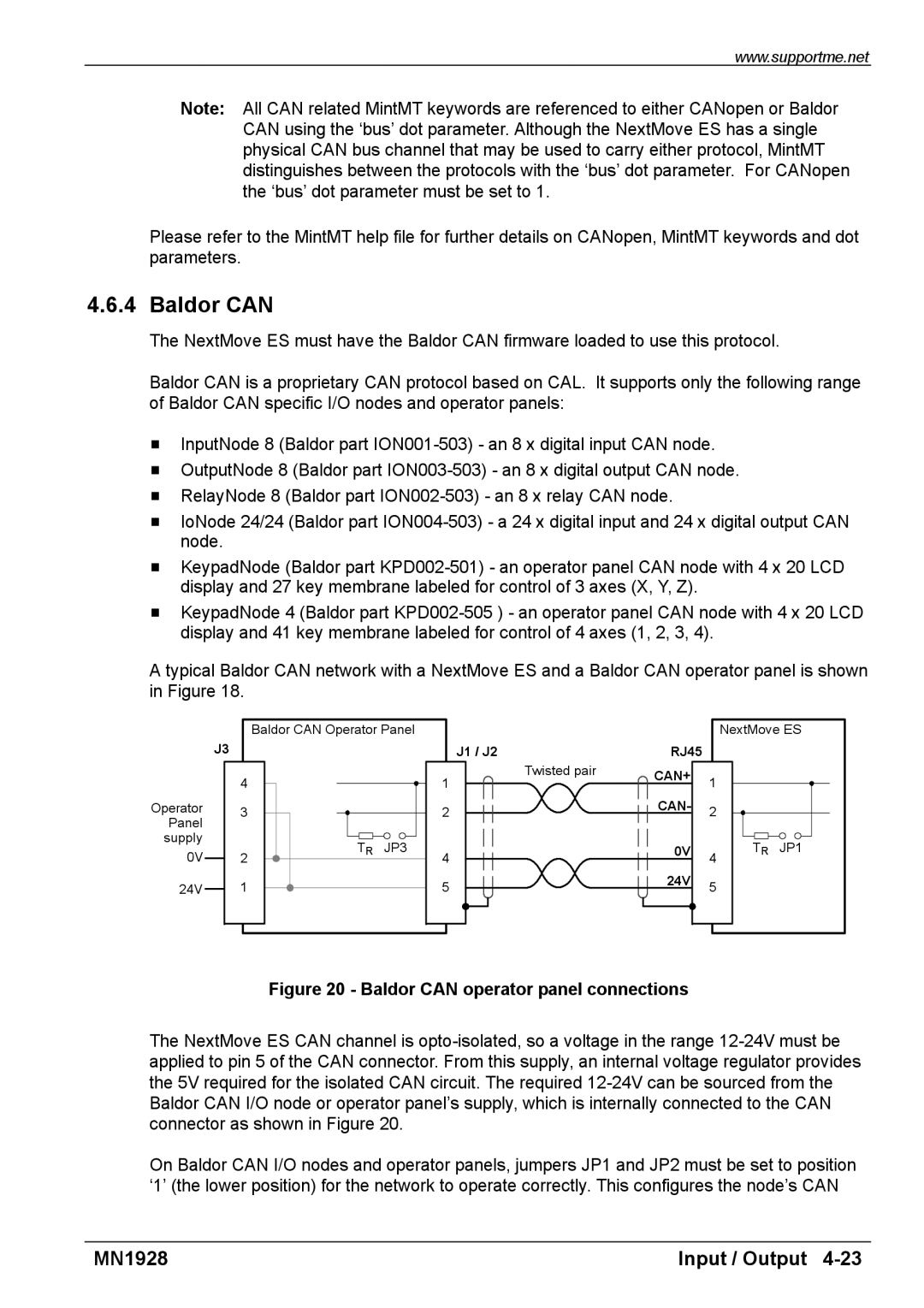 Baldor MN1928 installation manual Baldor can operator panel connections 