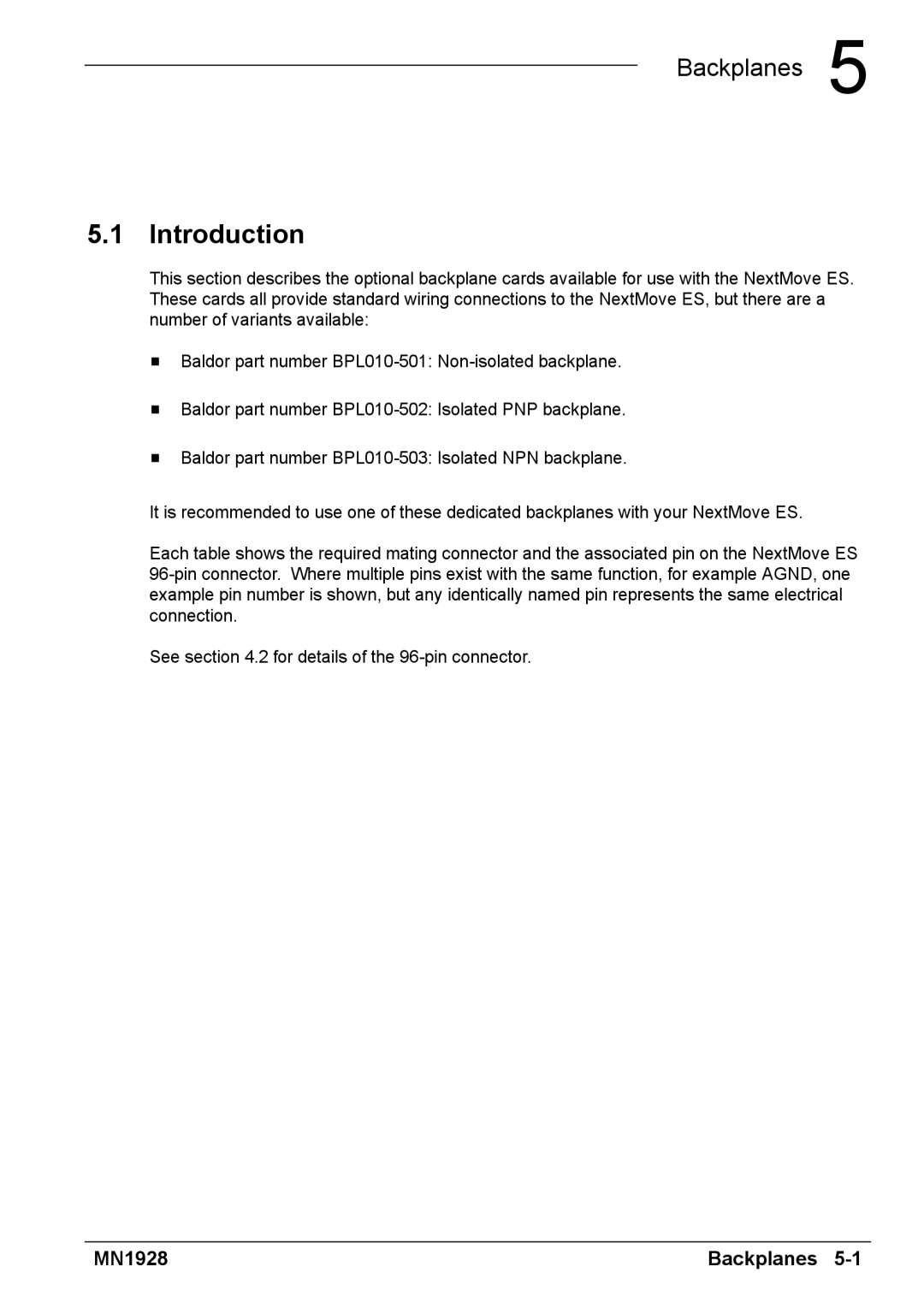 Baldor MN1928 installation manual Backplanes 