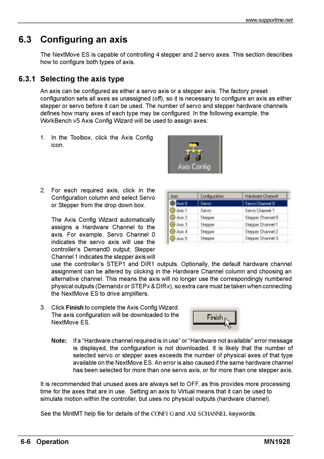 Baldor MN1928 installation manual Configuring an axis, Selecting the axis type 