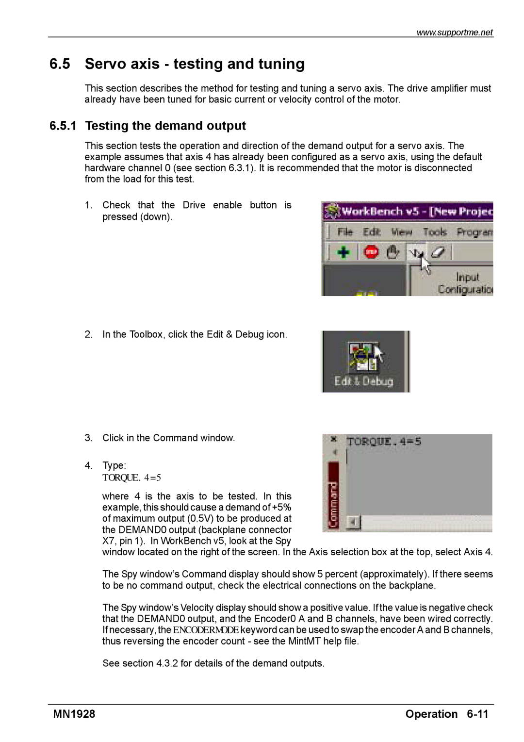 Baldor MN1928 installation manual Servo axis testing and tuning, Testing the demand output 