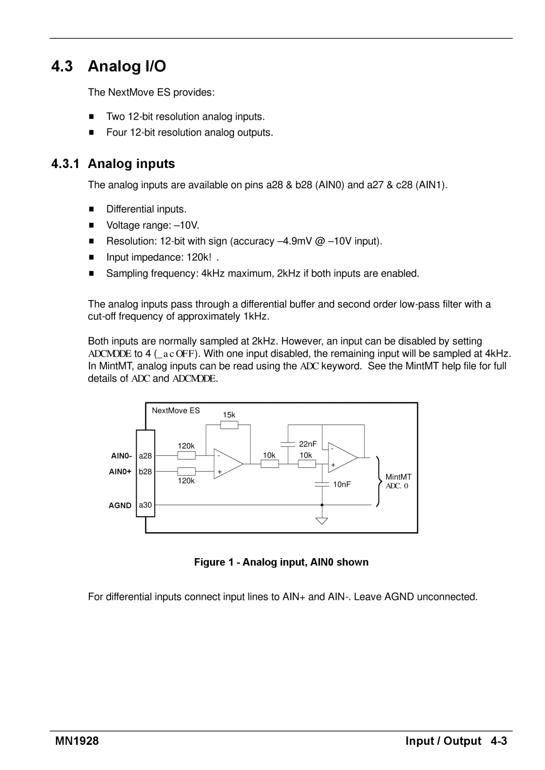 Baldor MN1928 installation manual Analog I/O, Analog inputs 