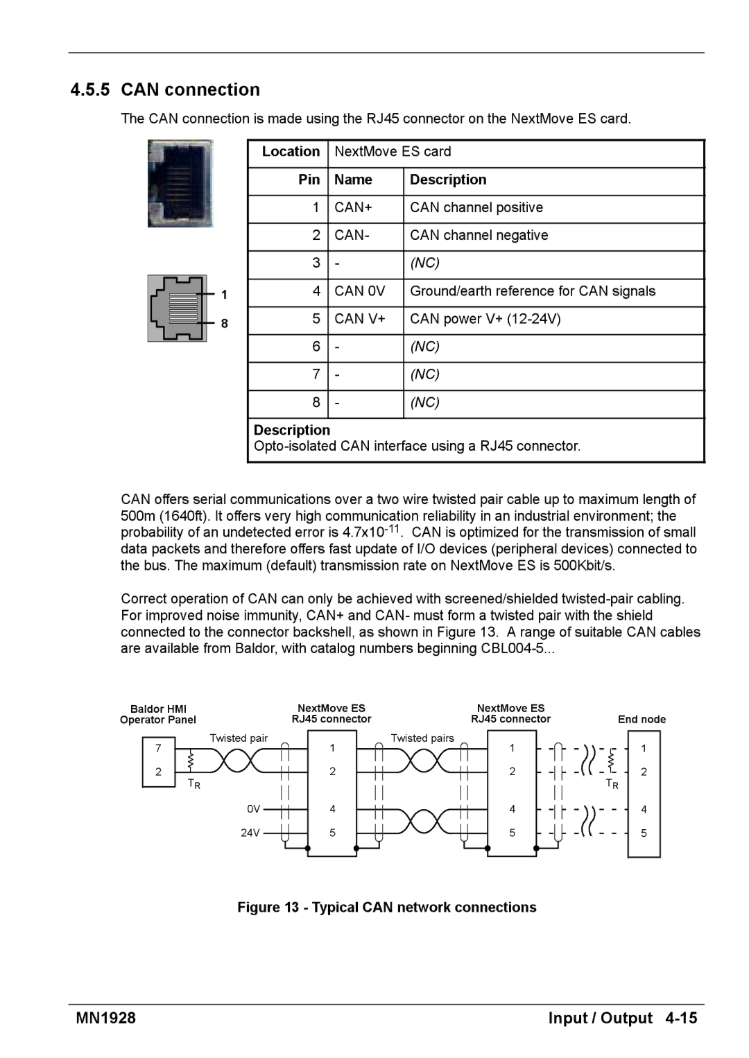 Baldor MN1928 installation manual Can connection, Typical can network connections 