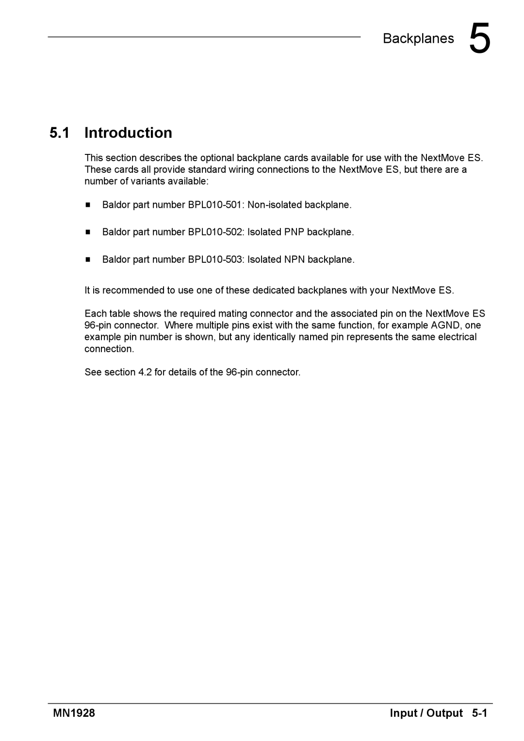 Baldor MN1928 installation manual Backplanes 