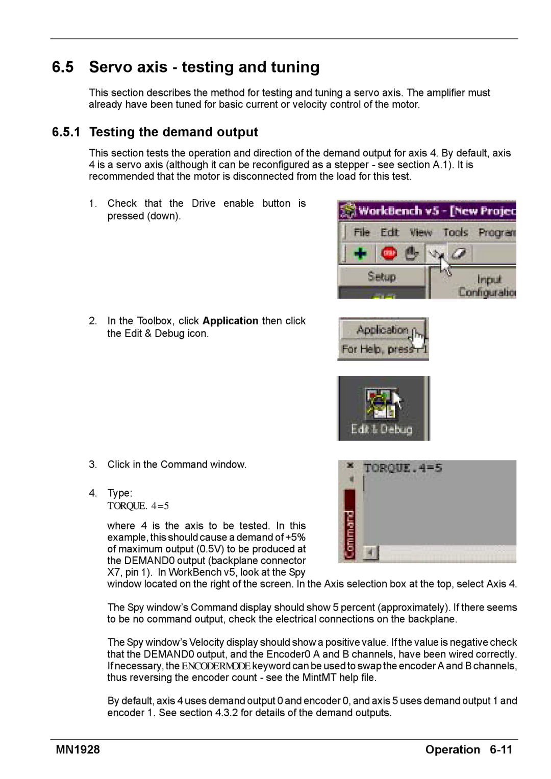 Baldor MN1928 installation manual Servo axis testing and tuning, Testing the demand output 