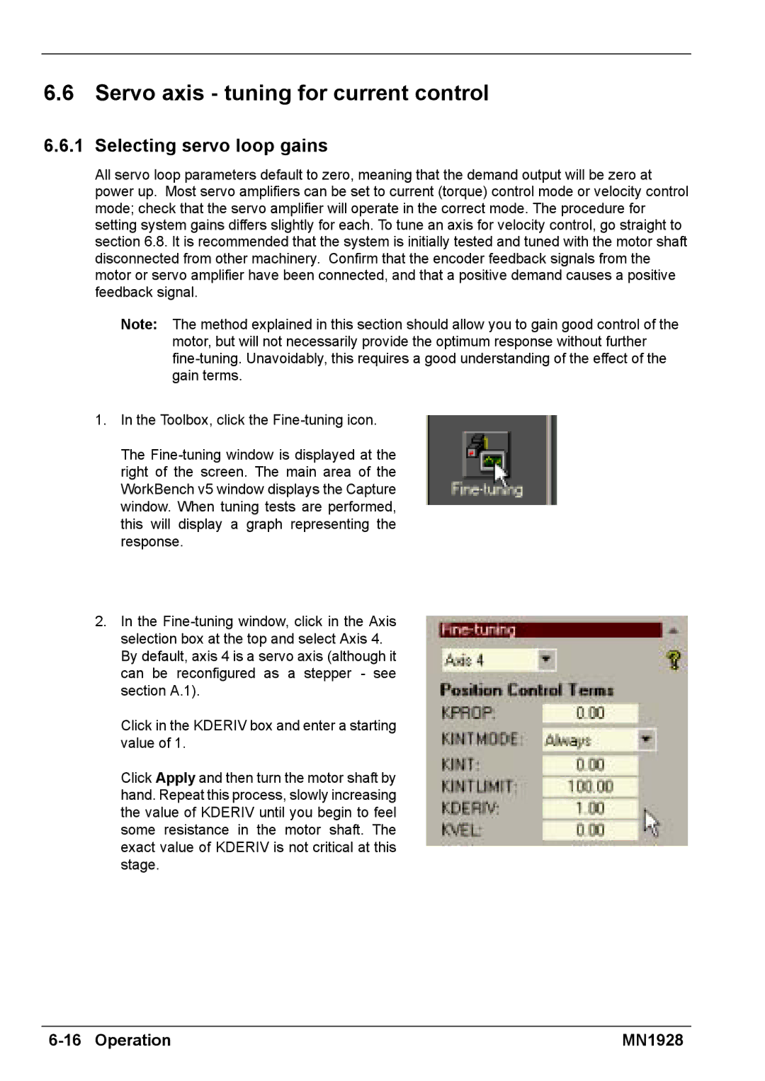 Baldor MN1928 installation manual Servo axis tuning for current control, Selecting servo loop gains 