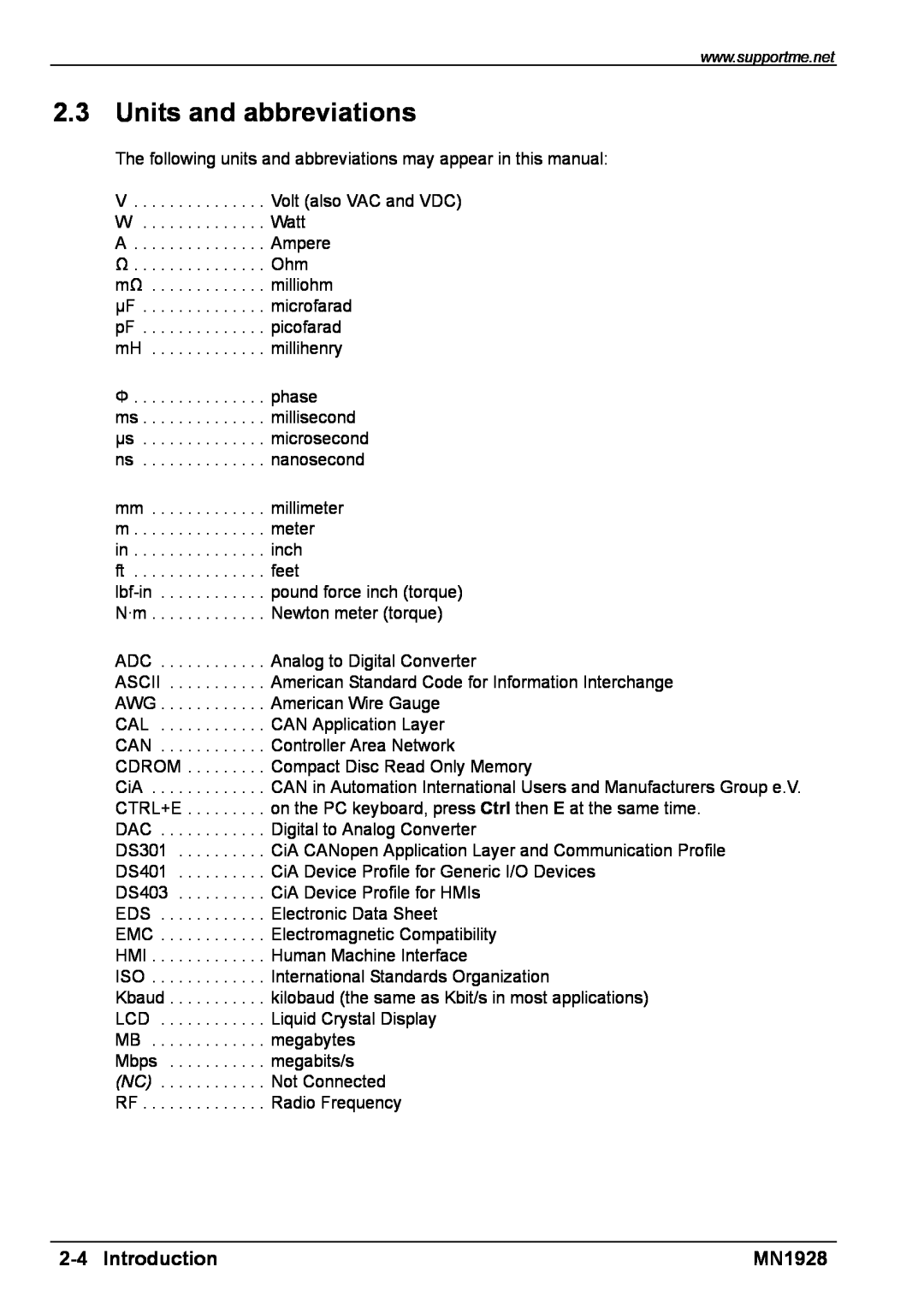 Baldor MN1928 installation manual Units and abbreviations, Introduction 