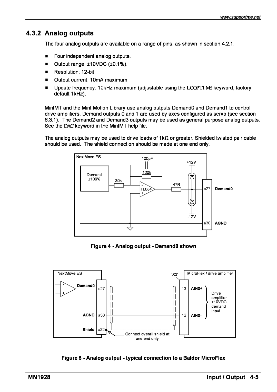 Baldor MN1928 installation manual Analog outputs, Input / Output, Analog output - Demand0 shown 