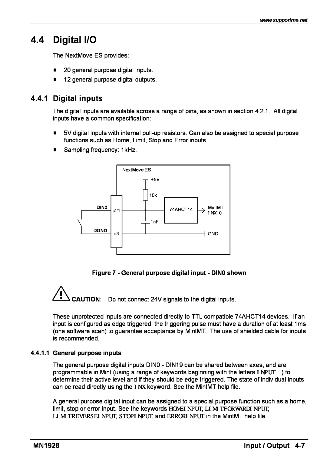 Baldor MN1928 installation manual Digital I/O, Digital inputs, Input / Output, General purpose digital input - DIN0 shown 