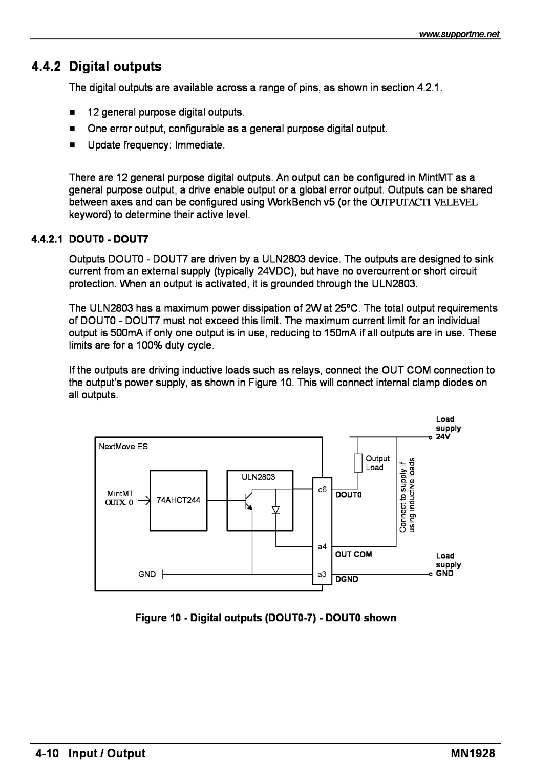 Baldor MN1928 installation manual Input / Output, DOUT0 - DOUT7, Digital outputs DOUT0-7 - DOUT0 shown 