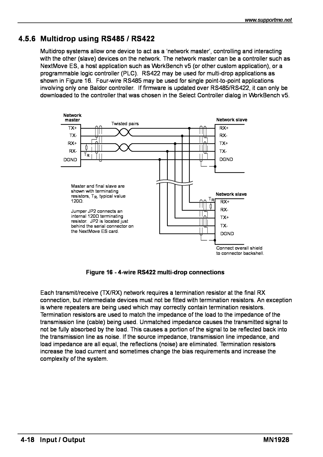 Baldor MN1928 installation manual Multidrop using RS485 / RS422, Input / Output, 4-wire RS422 multi-drop connections 