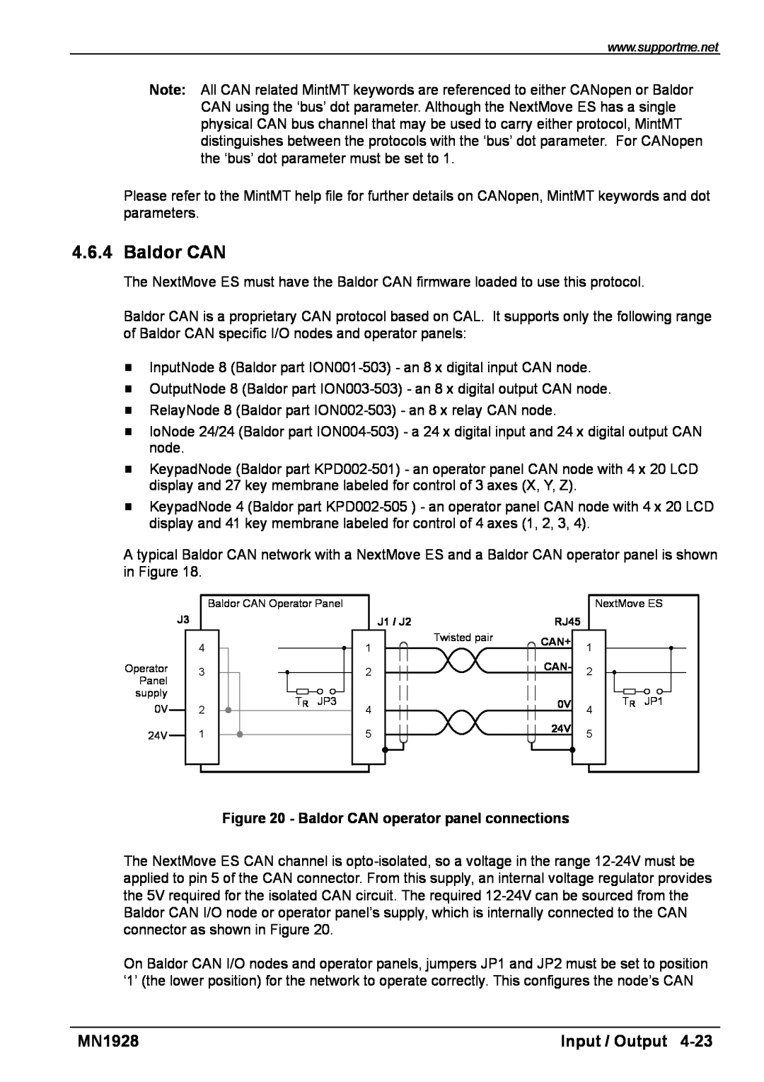 Baldor MN1928 installation manual Input / Output, Baldor CAN operator panel connections 