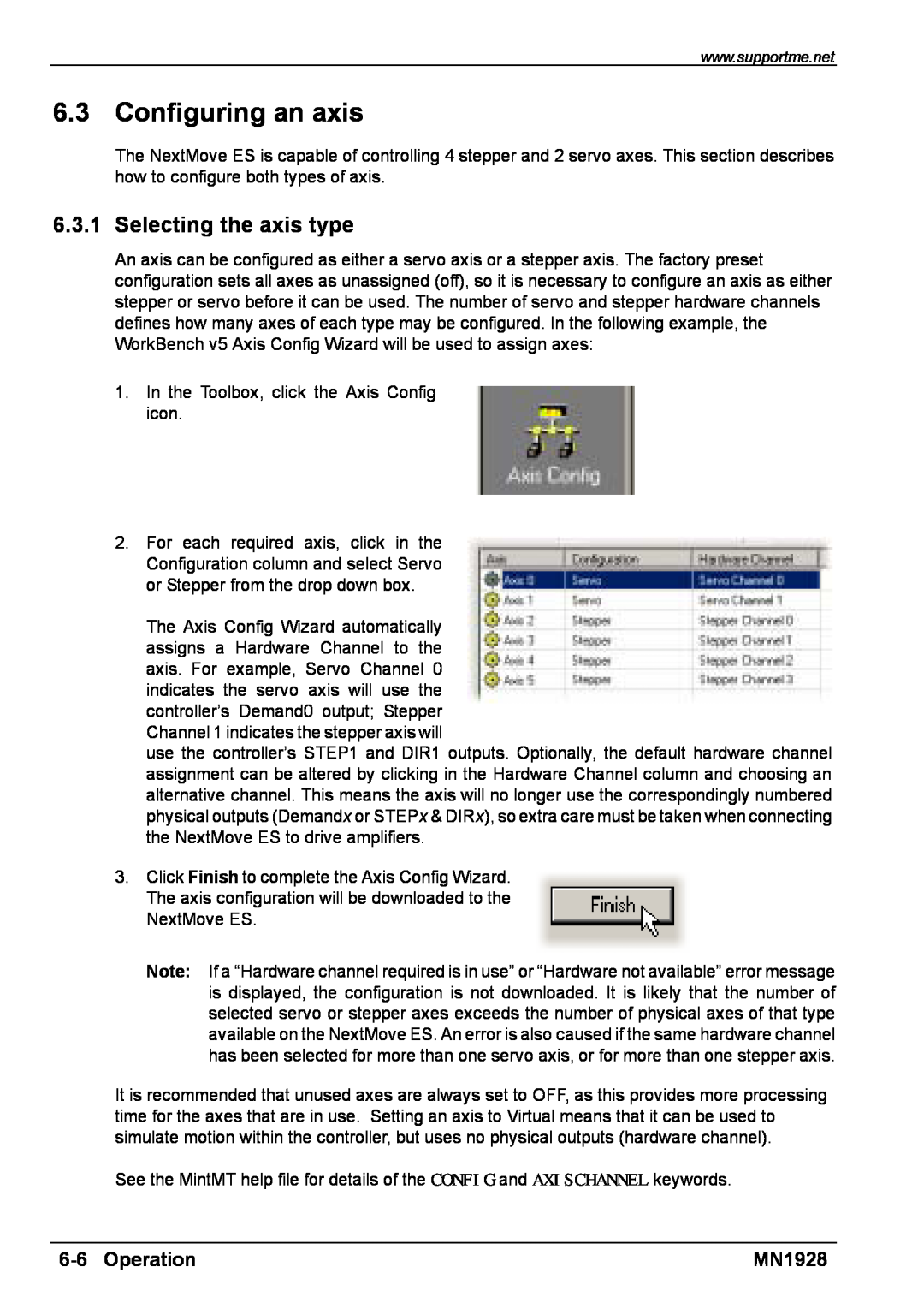 Baldor MN1928 installation manual Configuring an axis, Selecting the axis type, Operation 