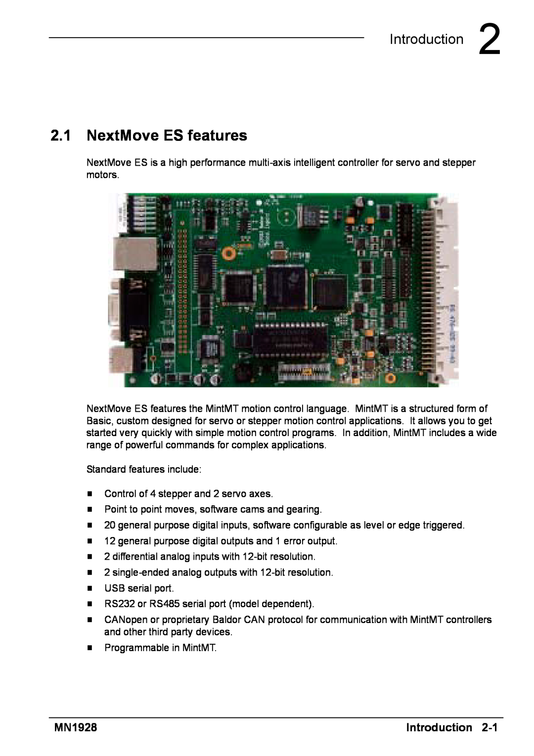 Baldor MN1928 installation manual NextMove ES features, Introduction 