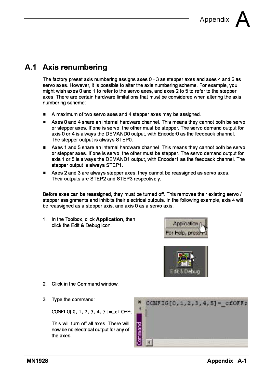 Baldor MN1928 installation manual A.1 Axis renumbering, A Appendix A, Appendix A-1 