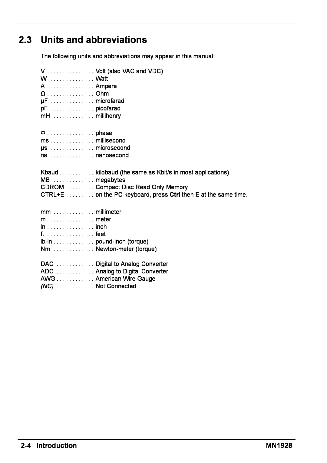 Baldor MN1928 installation manual Units and abbreviations, 2-4Introduction 