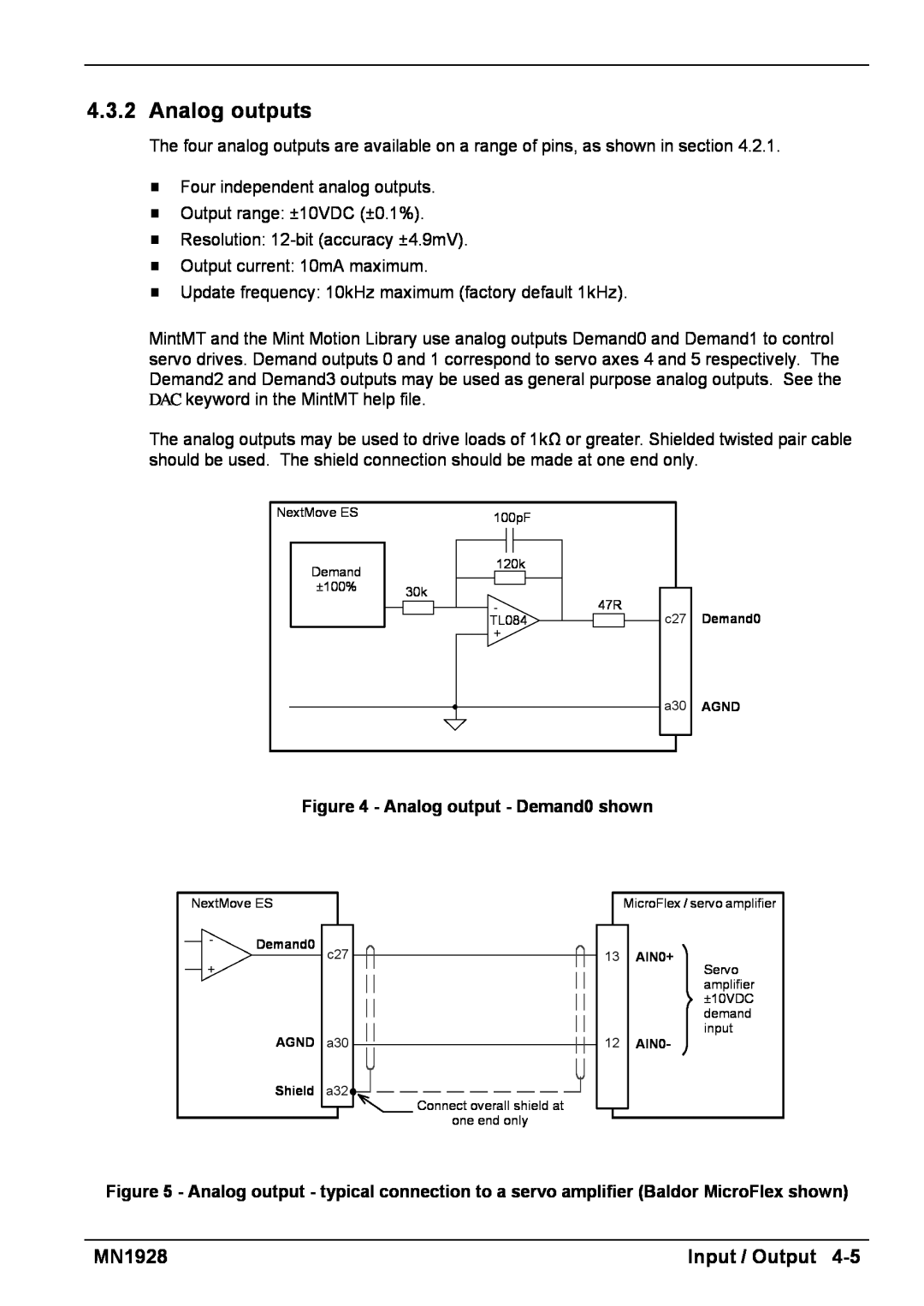 Baldor MN1928 installation manual Analog outputs, Input / Output, Analog output - Demand0 shown 