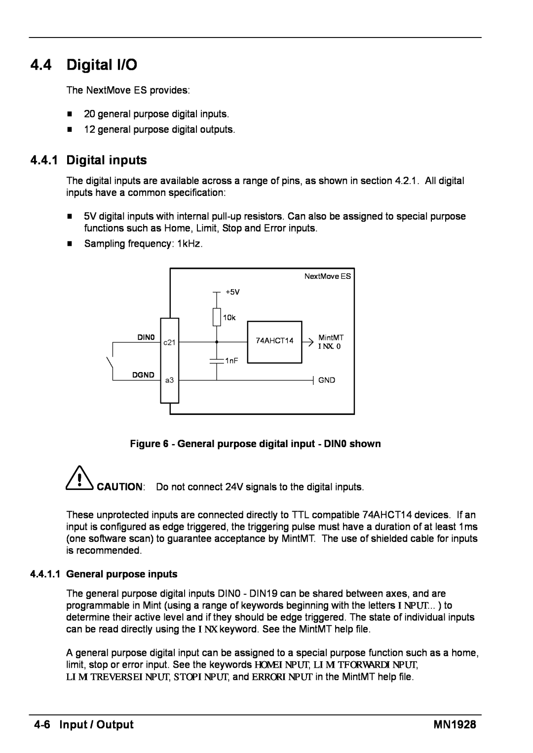 Baldor MN1928 installation manual Digital I/O, 4.4.1Digital inputs, 4-6Input / Output, 4.4.1.1General purpose inputs 