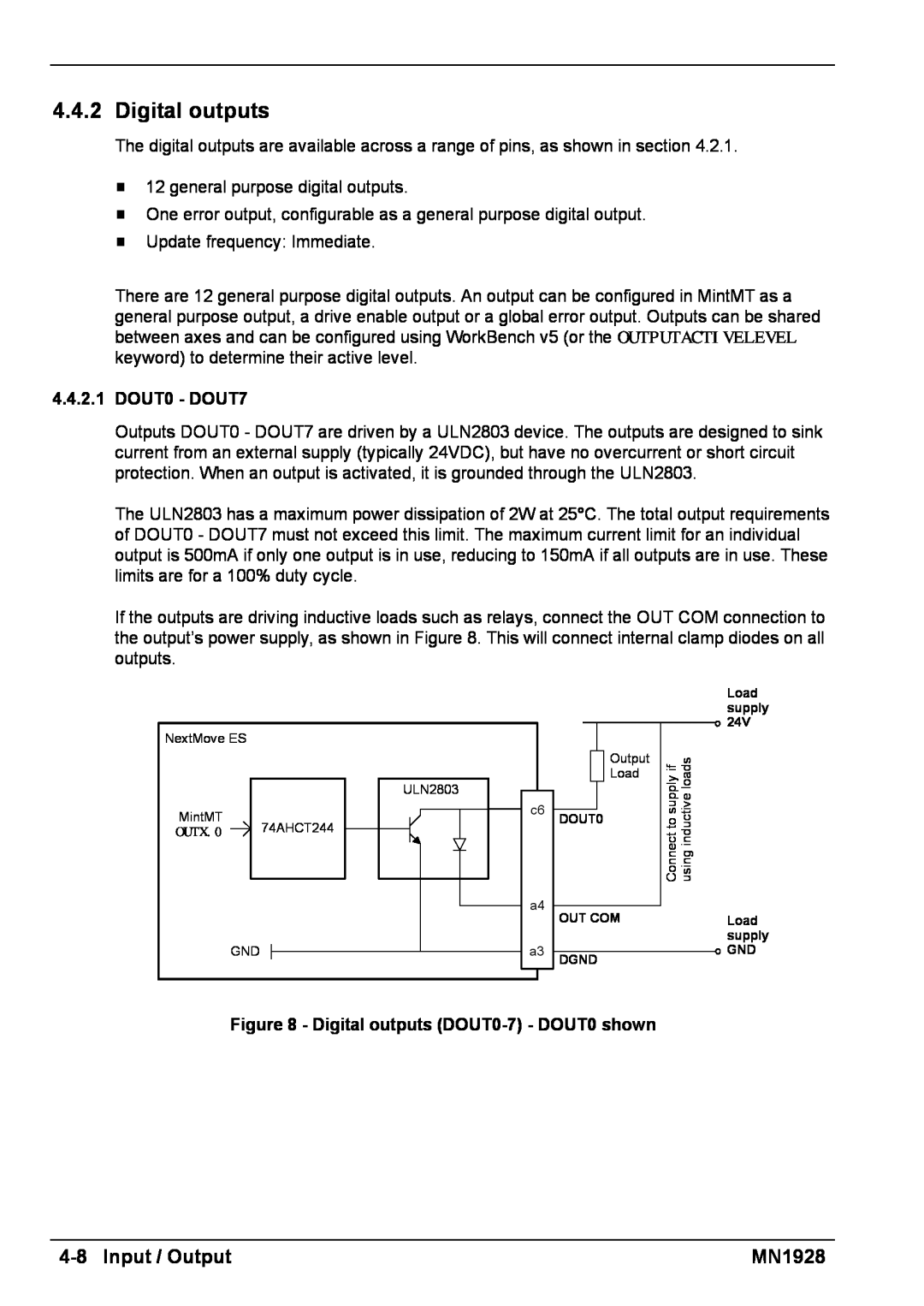Baldor MN1928 installation manual 4-8Input / Output, 4.4.2.1DOUT0 - DOUT7, Digital outputs DOUT0-7- DOUT0 shown 