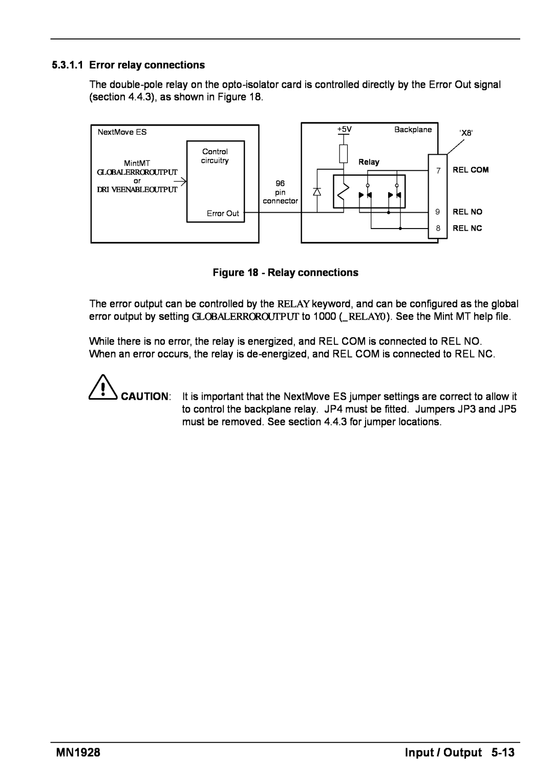 Baldor MN1928 installation manual Input / Output, 5.3.1.1Error relay connections, Relay connections, Rel No, Rel Nc 