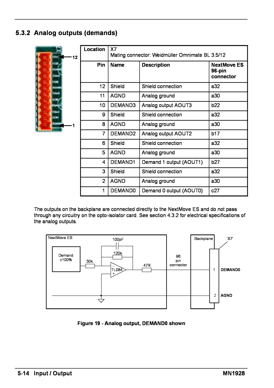 Baldor MN1928 installation manual 5-14Input / Output, Location, Name, Description, NextMove ES, 96-pin, connector 