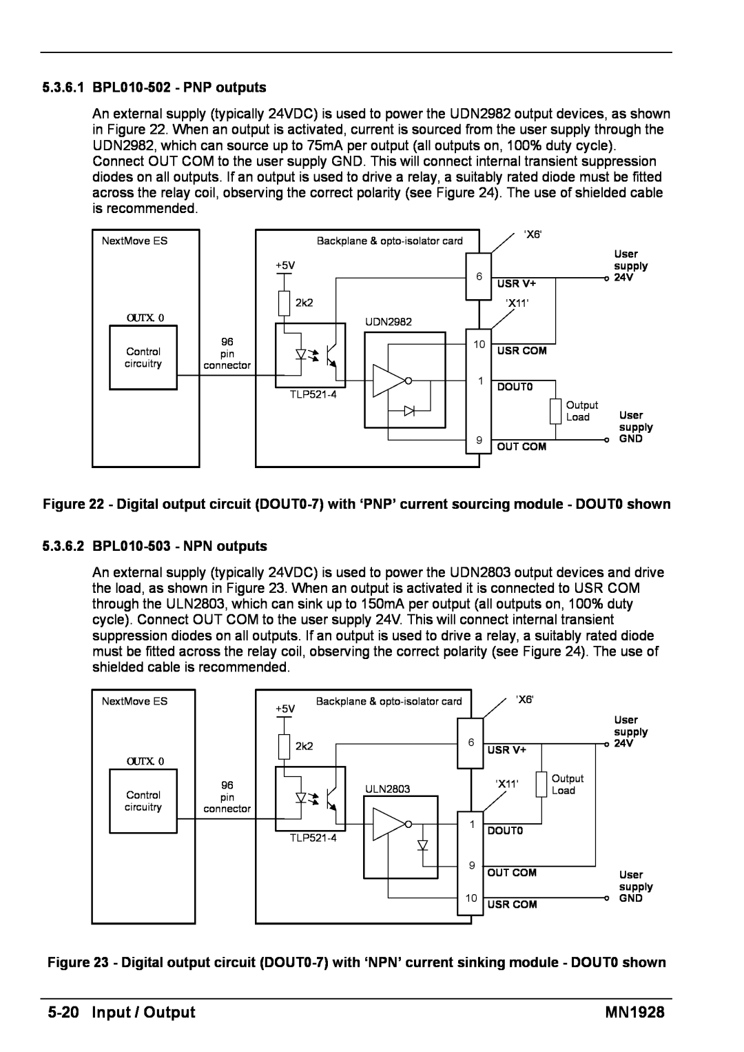 Baldor MN1928 installation manual 5-20Input / Output, 5.3.6.1BPL010-502- PNP outputs, 5.3.6.2BPL010-503- NPN outputs 