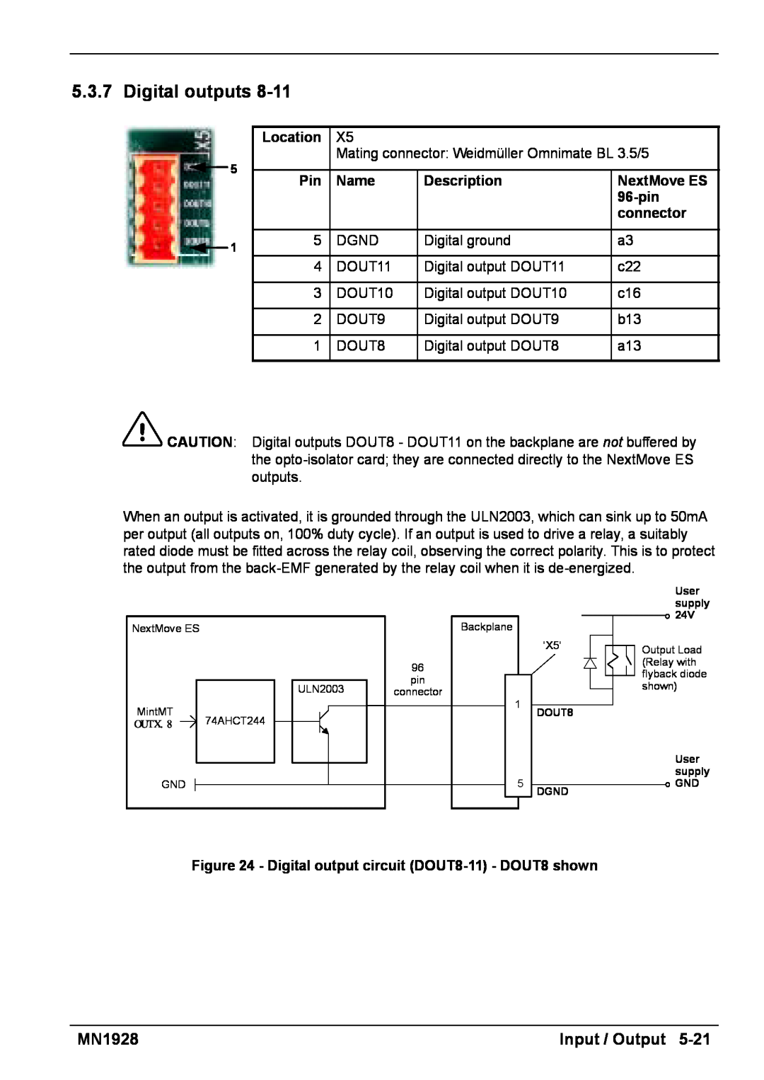 Baldor MN1928 installation manual Input / Output, Location, Name, Description, NextMove ES, 96-pin, connector 