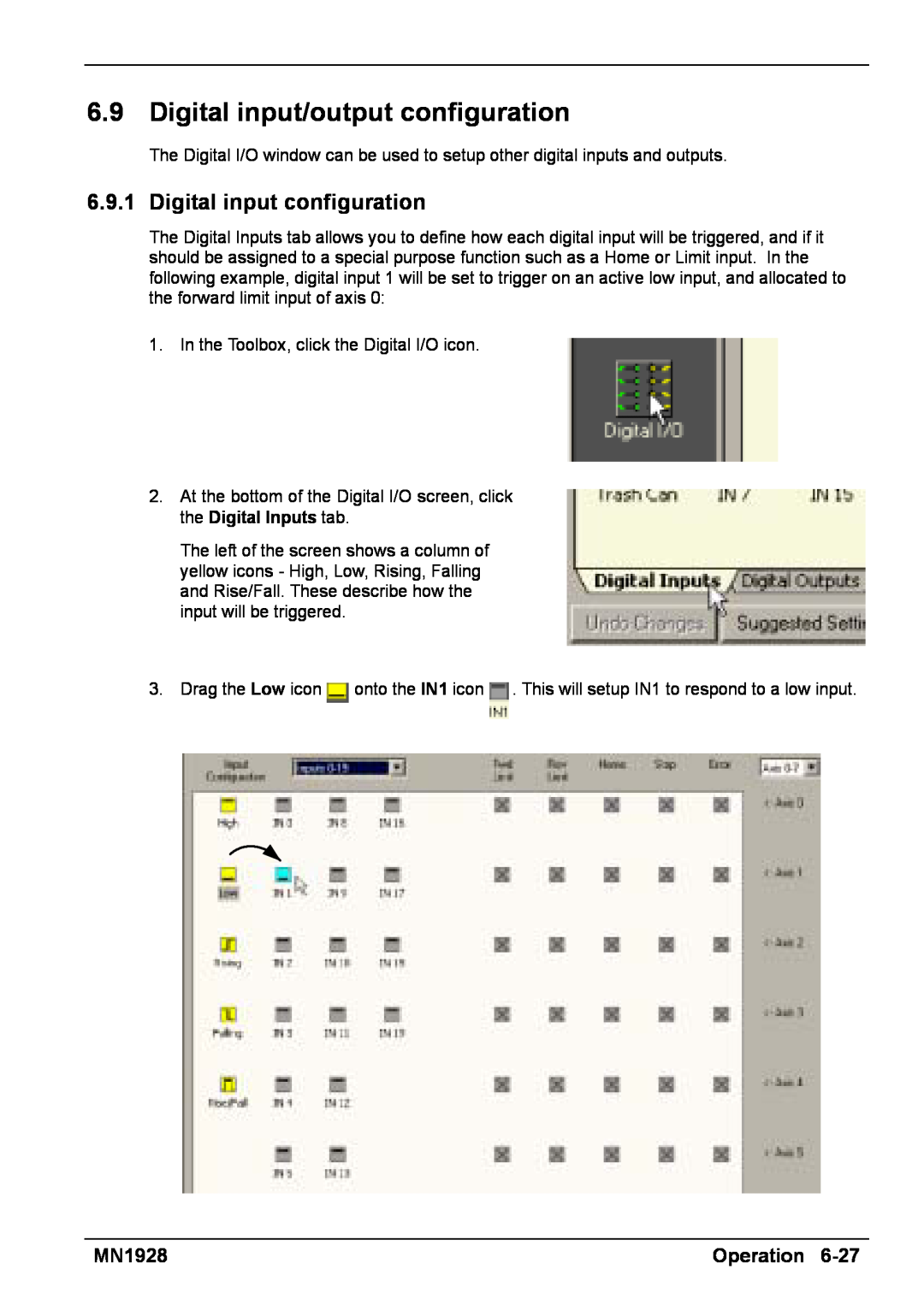 Baldor MN1928 installation manual Digital input/output configuration, Digital input configuration, Operation 