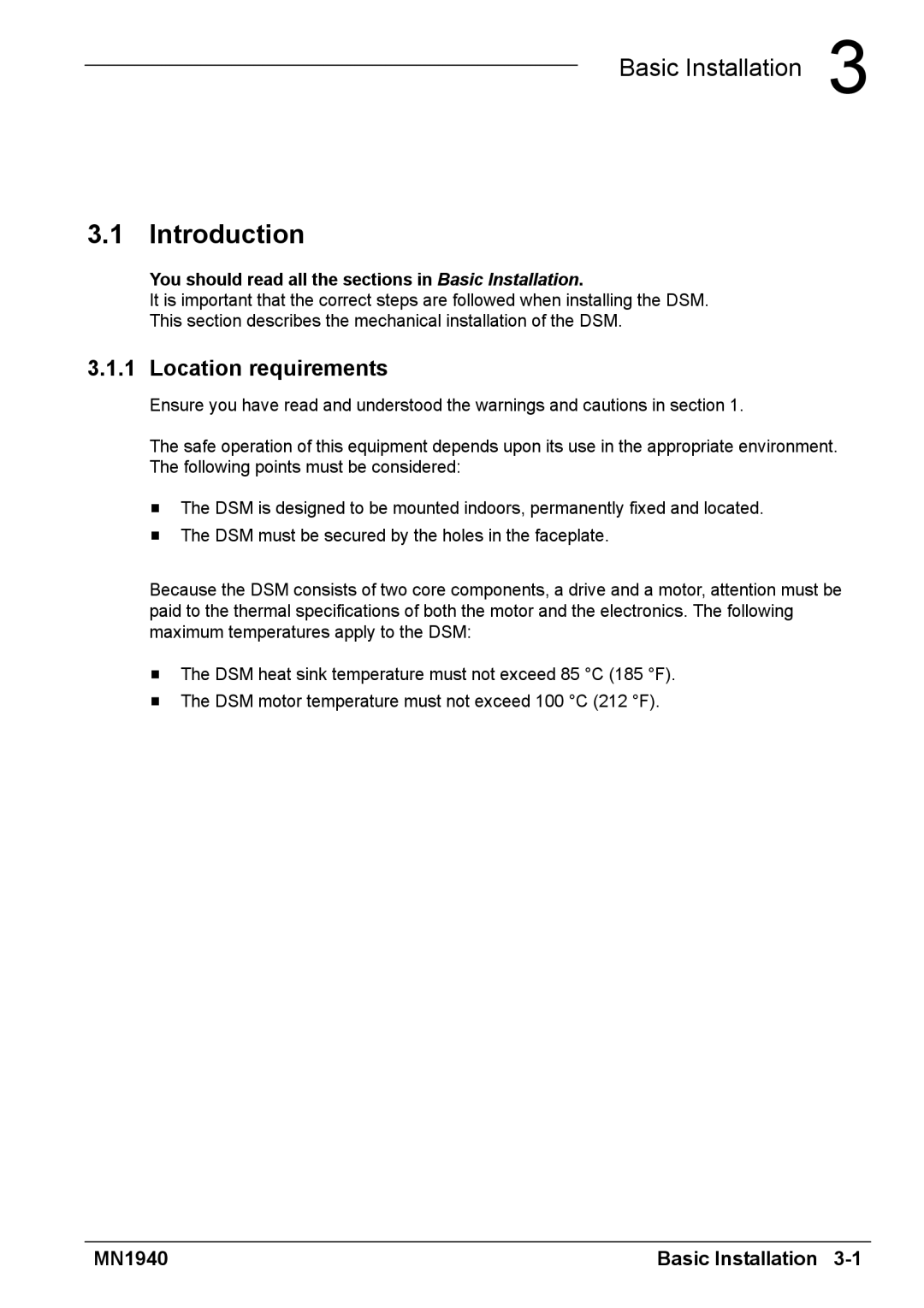 Baldor MN1940 Introduction, Location requirements, You should read all the sections in Basic Installation 