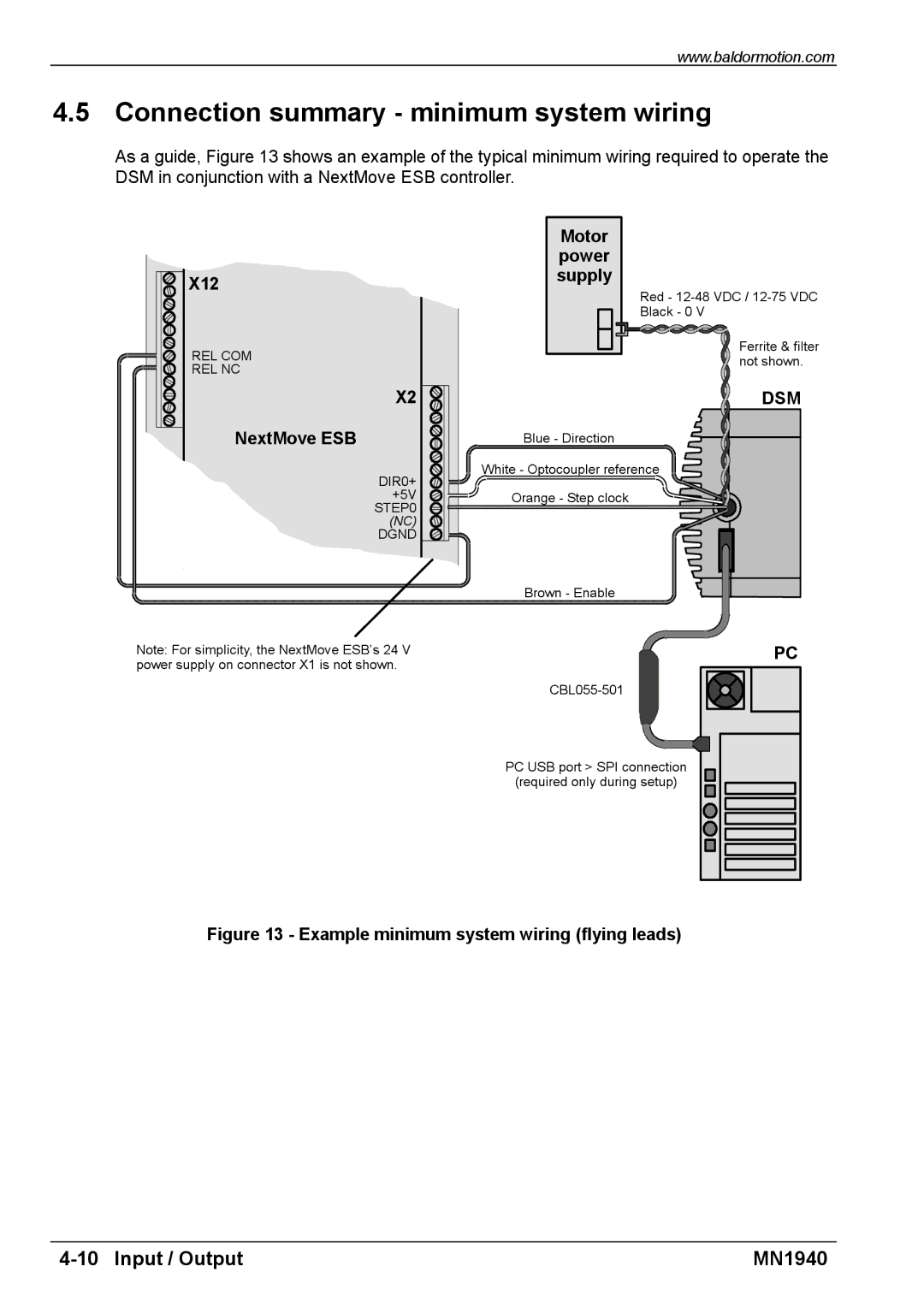 Baldor MN1940 installation manual Connection summary minimum system wiring, X12, NextMove ESB 