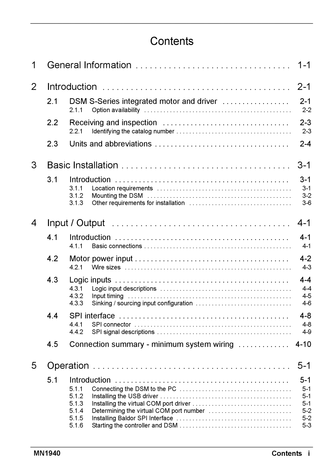 Baldor MN1940 installation manual Contents 