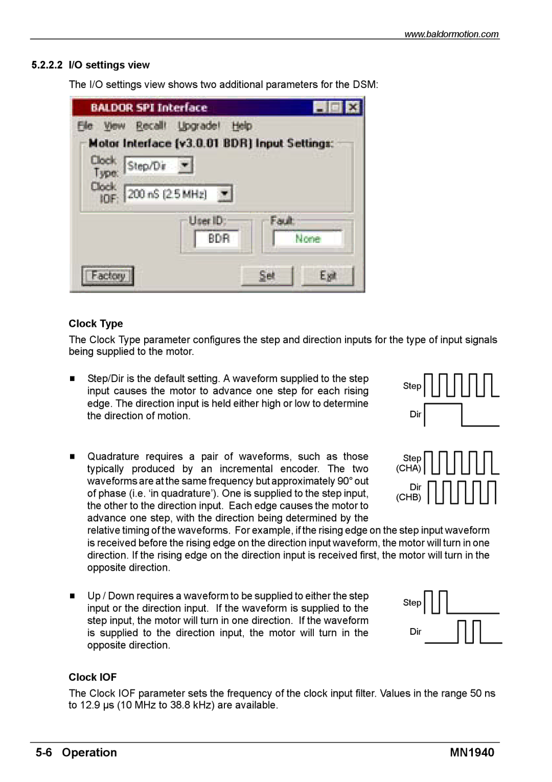 Baldor MN1940 installation manual 2.2 I/O settings view, Clock Type, Clock IOF 